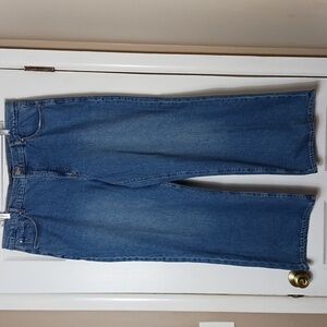 Ann Taylor Blue Wide Leg Mid Rise Jeans Chic Boho Flattering Stretch Size 16
